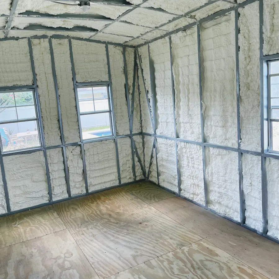 Closed-cell spray foam insulation applied to wall cavities in a residential project in Mehlville